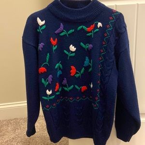 Vintage Western Connection Navy sweater with Tulips